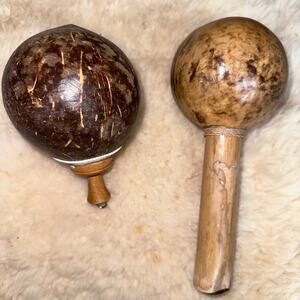 NIP Bamboo Coconut Maraca & Shaker Rattle Percussion Instrument Set